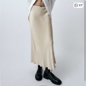 Zara satin long skirt with a bow